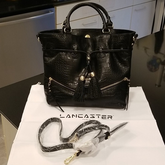 💕LANCASTER PARIS💕 Exotic Croco Embossed Crocodile Texture 100% Leather Bag NWT - Picture 12 of 14